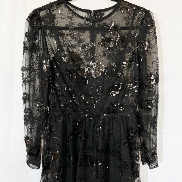 Mac Duggal Black Illusions Embroidered Beaded Sequined Midi Dress Size 0 BNWT - Picture 11 of 16